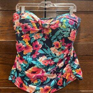 ✅Merona women’s large Floral Strapless swim Top tankini Bandeau cup bathing suit